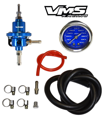 #ad #ad VMS RACING UNIVERSAL ADJUSTABLE FUEL PRESSURE REGULATOR 1:1 RATIO amp; GAUGE KIT BL $89.99