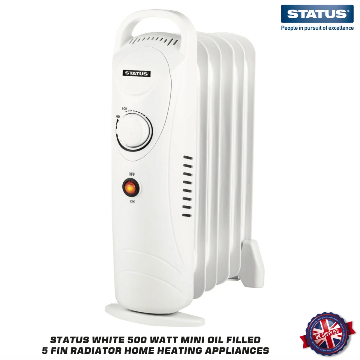 Status White 500 Watt Mini Oil Filled 5 Fin Radiator Home Heating Appliances  | eBay