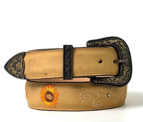 DAMEN SONNENBLUMEN HELLBRAUN SCHÖNES DESIGN GÜRTEL LEDER RODEO CINTO DE MUJER - Bild 3 von 4