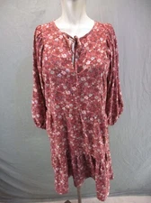 STUDIO B Size M Womens Multicolor Round Neck Front Tie Long Sleeve Dress 232