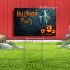 Halloween Party with a ghost yard sign