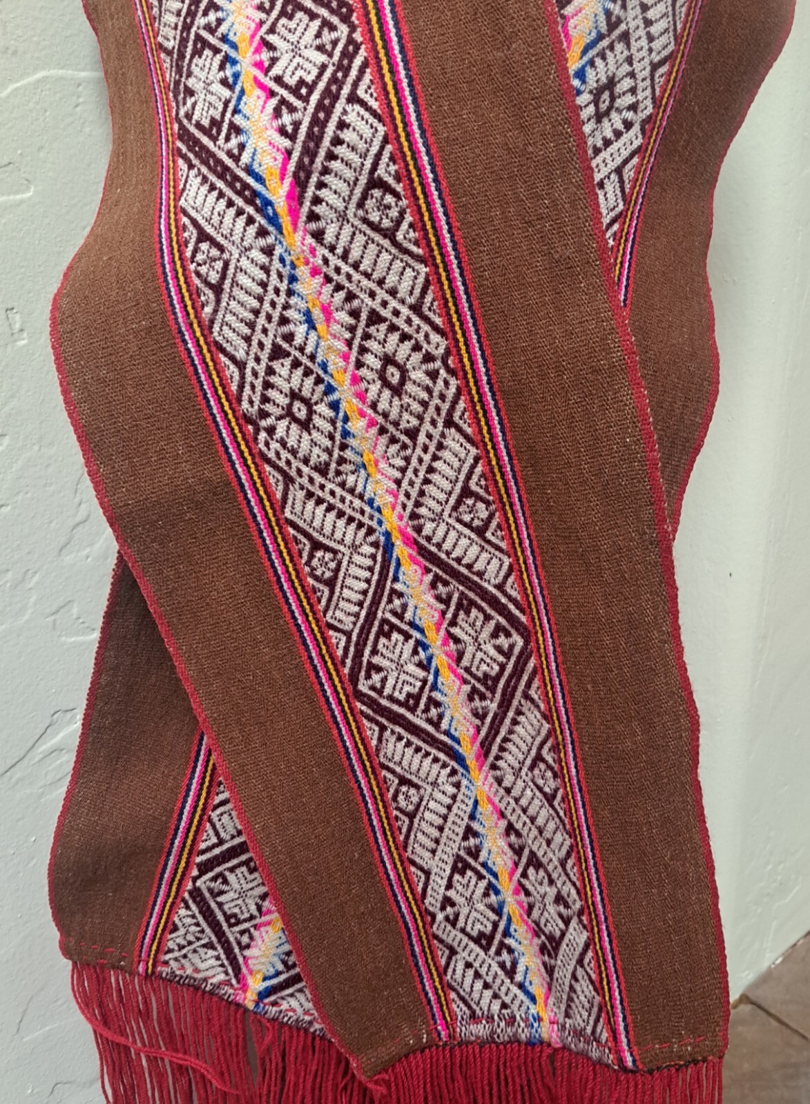 Vintage Peruvian Wool SCARF HAND WOVEN Textile Tribal Rare image 7