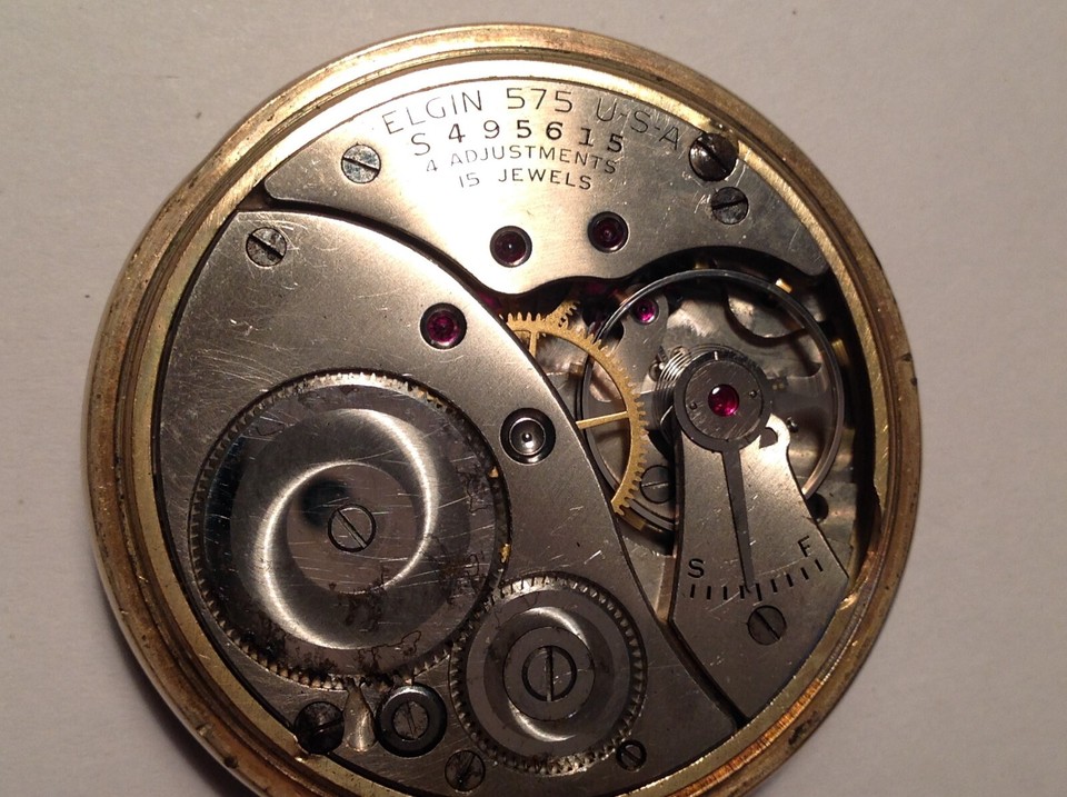 Elgin Pocket Watch Grade 575 Model 20 Size 16s 15 Jewels 10Kt RGP