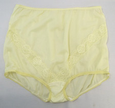 Vintage 1970 Yellow Lace Sheer Nylon Granny Panties Size 9 Mushroom Gusset Silky