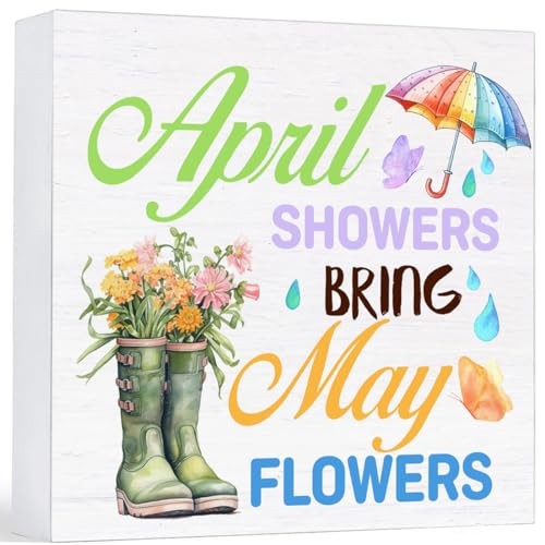 Spring Decor Farmhouse April Showers Bring May Flowers Wood Sign Spring 19 - Picture 2 of 7