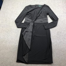 Lauren Ralph Lauren Dress Womens 4 Black Long Sleeve Asymmetric Sheath Jersey
