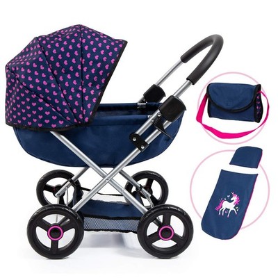 12754AA Puppenwagen, zusammenklappbar, inklusive Tasche und Bettdecke, mit gr...