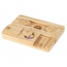 Small-Pet Foraging Tray Recessed Compartments Wooden Mind-Game Dispenser Natural
