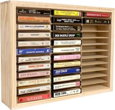Cassette Tape Storage Rack, 36-Slot Wood Cassette Tape Holder, Wall Mount or Fre