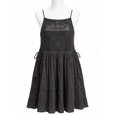 Free People Black Crochet-Front Spaghetti Strap double lined Mini Dress