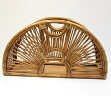 Vtg RARE 26"x14"x10" Rattan Wicker Bamboo Magazine Rack Bentwood MCM Boho Holder