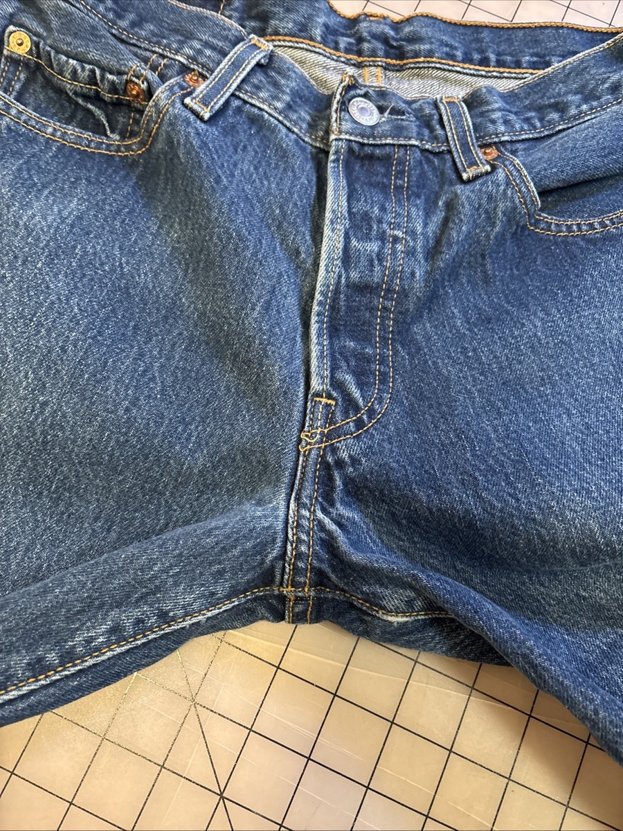 Vtg 80s LEVIS 501 501-0115 Denim USA Orange Overlock Thread Silver