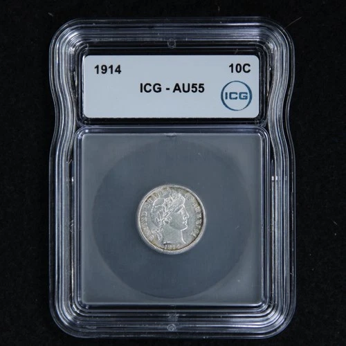 1914 Barber Silver Dime 10C ICG AU55 Almost Uncirculated Ten Cents