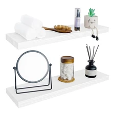 Wood Floating Shelves for Wall 30 inch Set of 2,White Floating Shelves,Solid ...
