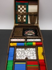 Vintage Skórzany zestaw do gry Walizka – Ruletka Poker Domino Karty Kostki – Gra podróżna