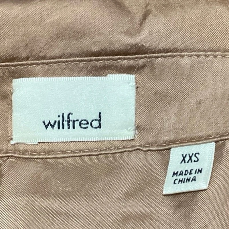 Blusa Blusa Top Aritzia Wilfred Marrón Seda Satén Manga Larga TieButton Up XXS Foto 4 de 4