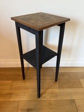 Upcycled Parquet-Top Side Table | Rustic Wood & Black Base | Statement Piece