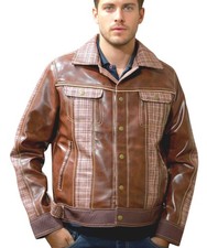 Giacca Uomo Pelle Designer Tessuto Iuta Fodera Chiusura Bottoni - Saldi Sconto