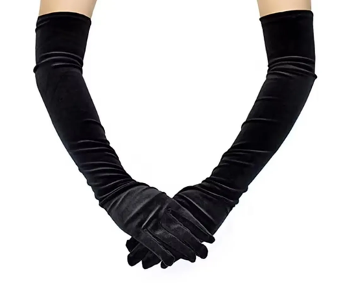 Black Velvet Gloves Women Over Elbow 21in Opera Length +FREE Rhinestone Bracelet - Picture 4 of 9