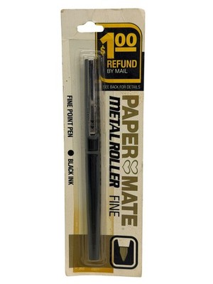 Vintage 1986 PaperMate Metal Roller Fine Point Pen Double Heart Black Ink NOS