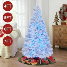 Artificial White Christmas Tree with Lights Blue LED Xmas Outdoor Indoor 4-7FT