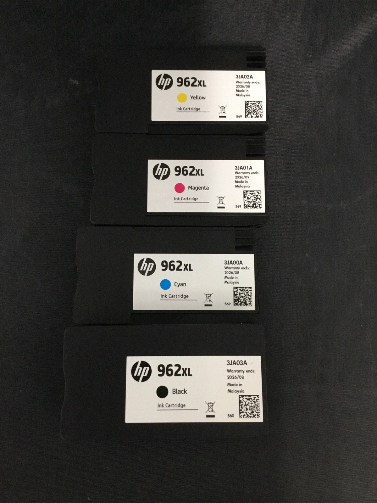 HP 962 XL 4-Pack Ink Cartridges B/C/M/Y Expires 08-2026 Authentic