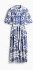H&M Linen-Blend Shirt Dress White/Paisley-Patterned Size XL