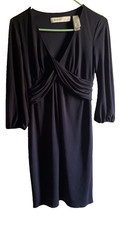 Laundry Wrap Style Front Draped Sz 2 Navy Side Zip Dress V Neck Body Con Lined