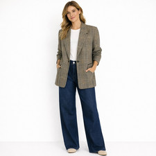 Ellen Tracy Linda Allard Blazer 2 Wool Cashmere Plaid Oversized Chic