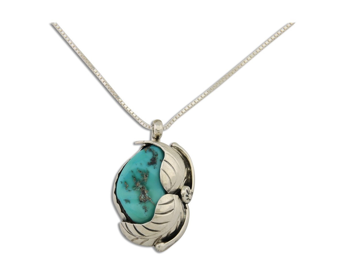 Zuni Necklace 925 Silver Natural Blue Turquoise Artist Signed 