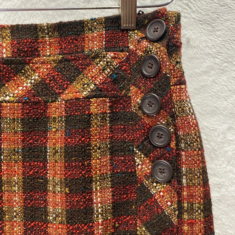Falda corta de tweed Dressbarn Mezcla de lana Talla 8 Botones a cuadros marrones Otoño ecuestre Foto 2 de 4