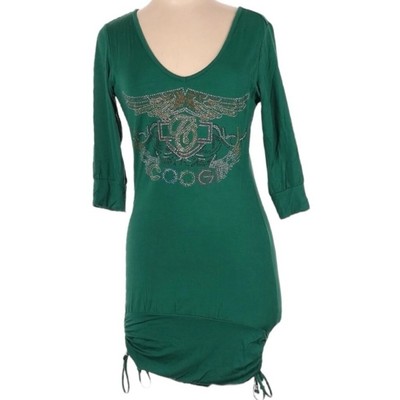 COOGI Women's Green Studded Drape Back Side Tie Mini Dress Size Small NWT