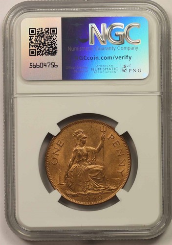 1949 Great Britain Copper Penny NGC MS 65 RB - Picture 2 of 4