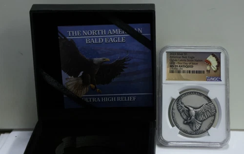2023 Sioux Nation  Bald Eagle UHR Antiqued 1 oz Silver Coin NGC MS70  FDOI