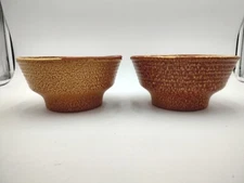Vintage Set Of 2 Hand Throw Pottery Planters Bowls Yellow Brown Speckled