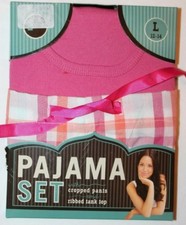 Women's Cropped Pants Ribbed Tank Pajama Set Sleepwear Loungewear L 12-14 
