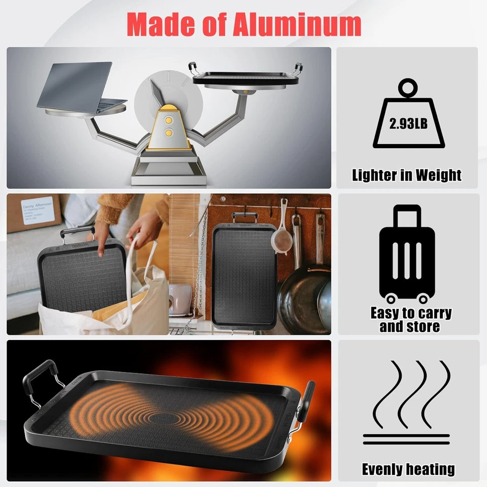 Stove Top Flat Griddle, 17 Inch 2 Burner Griddle Pan for Stove Top Grill - Image 3 of 4