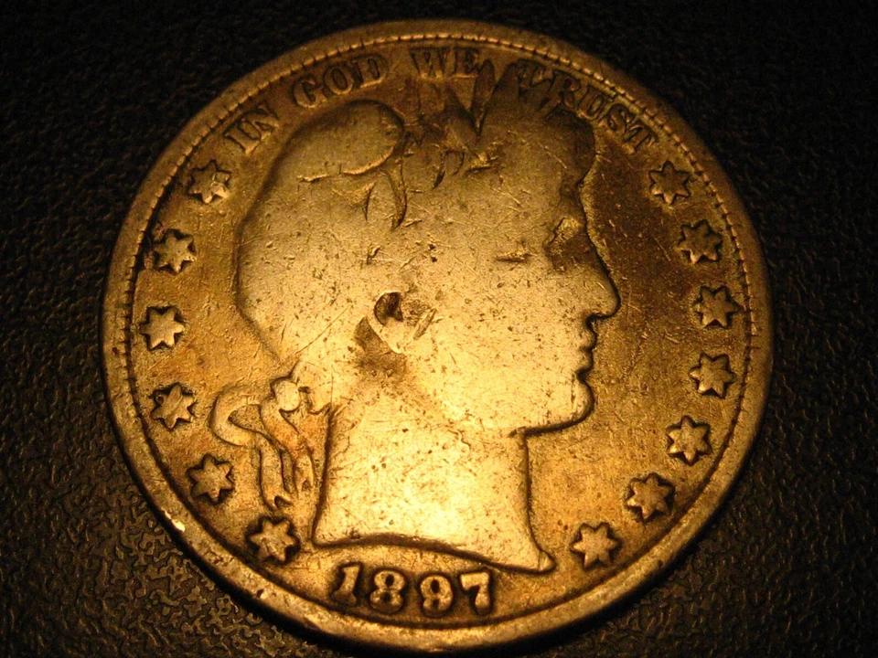 1897-P 90% Silver Barber Half Dollar Good ERROR IMPRINT ON SHIELD  ^^^^^ - Image 2 of 4