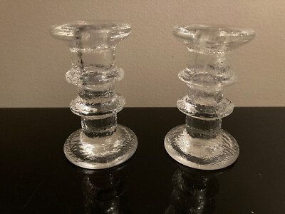 Small Pair Luminarc Nordic Glass Two Ring Candle Holders