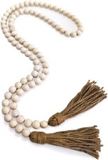 Farmhouse Beads 58in Wood Bead Garland with Tassels Rustic Country Decor Prayer