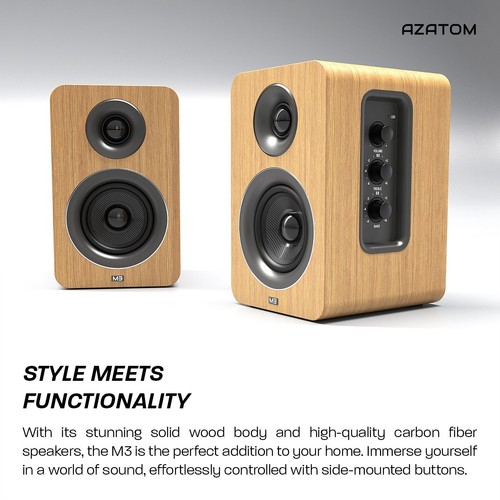 Bookshelf Speaker with Bluetooth, Optical, RCA - AZATOM Equinox M3 Oak - Picture 6 of 9