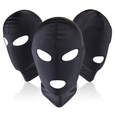Black Spandex Full Face Cover Head Hood Role Play Unisex Mask Slave Headgear UK