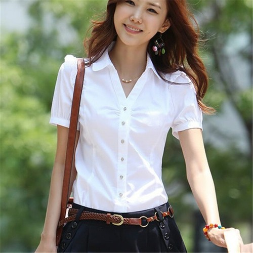 Women Shirts V-Neck Cotton Blouses 