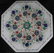  15" White Marble Center Side Coffee Table Top Mosaic Inlay Marquetry Arts Gift