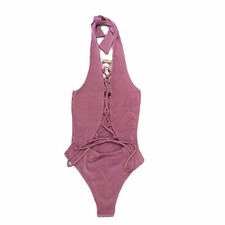 Boohoo Textured Slinky Lace Up Bodysuit Blush Size 4 NWT