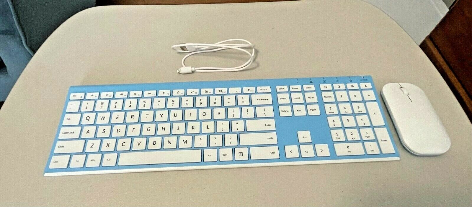 Jelly Comb Blue and White Wireless Keyboard and Mouse Rechargeable Slim Design