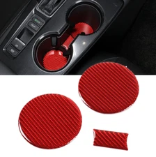 Red Real Carbon Fiber Center Consloe Cup Holder Pads Trim Cover Fits 22-26 Civic