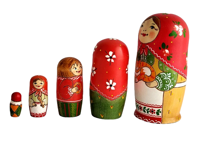 Poupées Russes Matriochka Peintes à La Main – Simonova Choutte, 5 Pièces