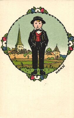 PC HANSI, ARTIST SIGNED, BOY STANDING IN THE FIELD (b8083)