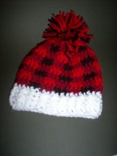 Hand crochet hat 14" to 15" head, buffalo plaid